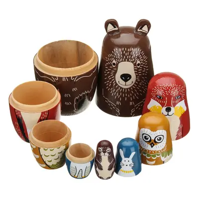 5 Nesting Dolls Wooden Aniimal Bear Russian Doll Matryoshka Toy Decor Kid Gift