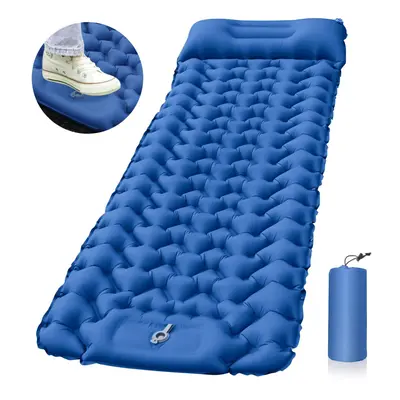 (Blue) Outdoor Camping Sleeping Pad Portable Foam Inflatable Mattress With Pillows Beach Blanket