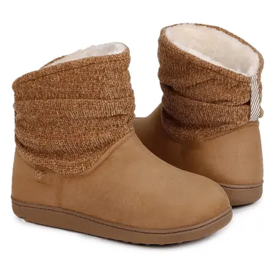 (3/4 UK, Camel) Ladies' Warm Chenille Knit Bootie Slippers Women's Comfy Suedette Fluffy Faux Fu