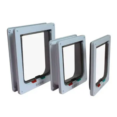 (White, M) Pet Dog Cat Frame Safe Flap Door Gate Entrance Pet Way Locking Control Door