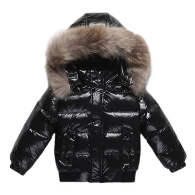 (black, 18-24M) Winter Children Girls Down Jackets Windproof Warm White Duck Down Shiny Baby Gir