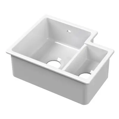 Fireclay 1.5 Bowl Left Hand Undermount Kitchen Sink & Overflow, 457mm - White