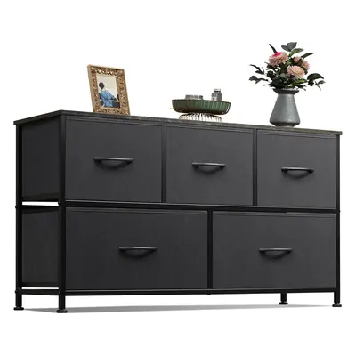 (Espresso) Chest of drawers, fabric drawers with easy pull handles, wooden top and sturdy steel 