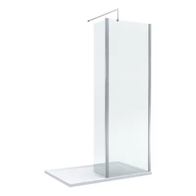 8mm Glass Walk In Wetroom Screen and Hinged Return Screen with Chrome Profile and Shower Tray - 