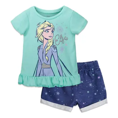 Disney Frozen Elsa Toddler Girls T-Shirt and French Terry Shorts Outfi