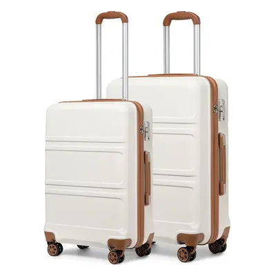 (Cream) PCS Luggage Set 20''+24'' Lightweight ABS Hard Shell Trolley Travel Case With TSA Lock