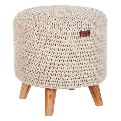 Cotton MacramÃ© Footstool Beige MARDAN