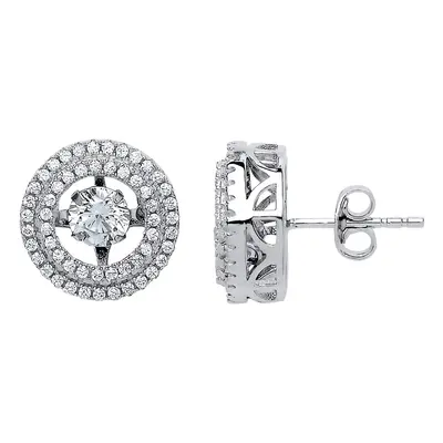 Jewelco London Ladies Sterling Silver Cubic zirconia Floating Halo Stud Earrings - GVE566