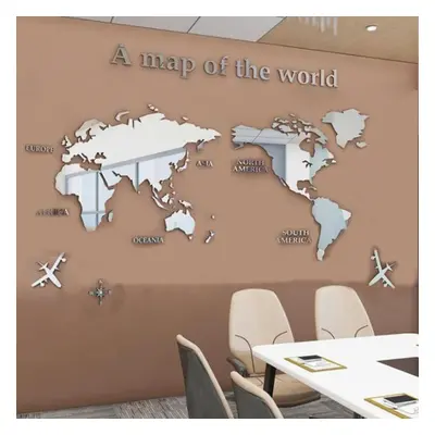 (silver, L) Acrylic 3D Home Decor World Map Wall Stickers Creative Home Living Room Tv Backgroun