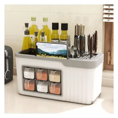 (white, Kitchen storage rack) Multi-functional Seasoning Box Kitchen Storage Rack Seasoning Bott