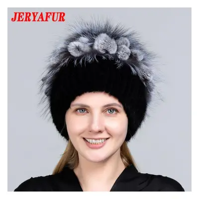 (as the picture) Jeryafur High Quality Mink Fur Hat For Women Natural Mink Fur Hats With Luxury 