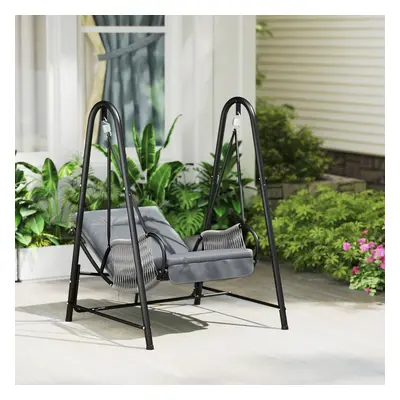 Outsunny Rattan Swing Chair with Stand and Seat Cushion, Light Grey