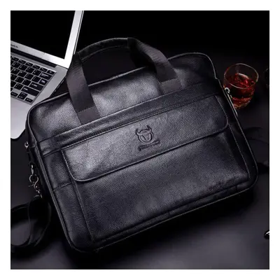 (black) Bullcaptain First Layer Cowhide Laptop Bag Inch Shoulder Bag Business Briefcase Brand Ha