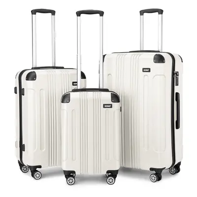 (Beige) 19+24+28 Inch Pcs Hard Shell Suitcase Set ABS with Wheels Spinner