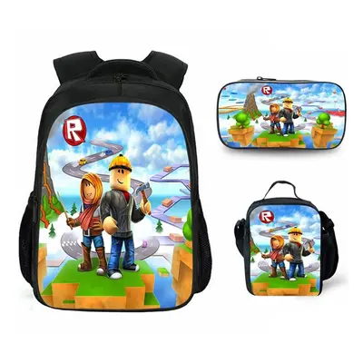 (Light Blue) 3pcs Roblox Schoolbag Lunch Bag Pencil Case Set