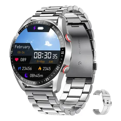 (steel strip silver) New ECG+PPG Bluetooth Call Smart Watch Men Music player Waterproof