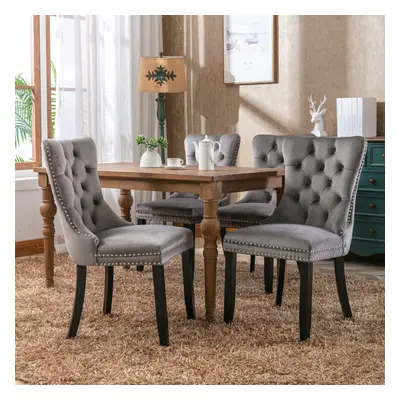 (Grey) Luxury Velvet Dining Room Kitchen Chairs Set of