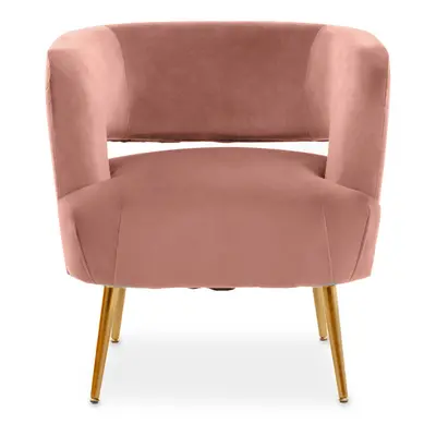 Pink Velvet Chair with Gold Finish Metal Legs, Backrest Dining Chair, Easy to Clean Armchair