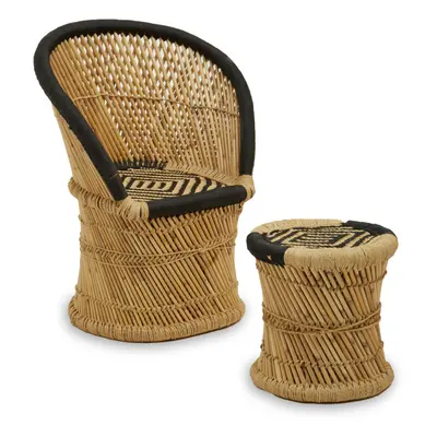 Premier Housewares Rowan Natural and Black Chair with Stool