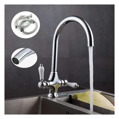 Kitchen Sink Mixer Tap Elegant White Ceramic 360Â° Swivel Chrome