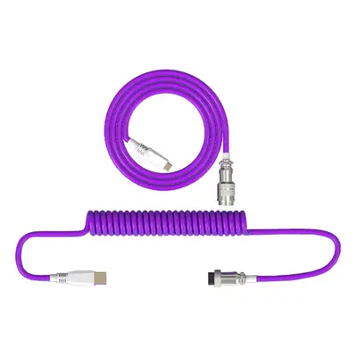 (Purple) 2.2m Mechanical Keyboard Coiled Cable DIY Handmade Woven/TPE Cable with USB Type-C Inte