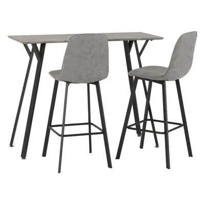 Quebec Concrete Effect & Black Metal Bar Table Set with Grey Faux Leather Stools