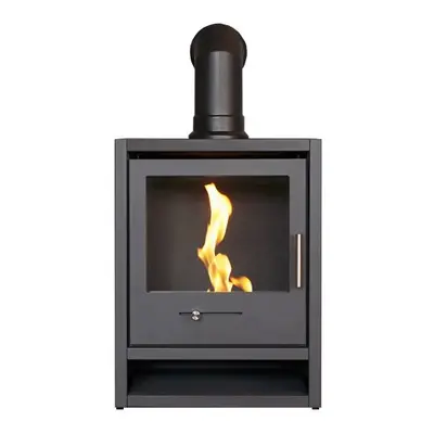 OKO S1 Bio Ethanol Stove in Charcoal Grey with Angled Stove Pipe