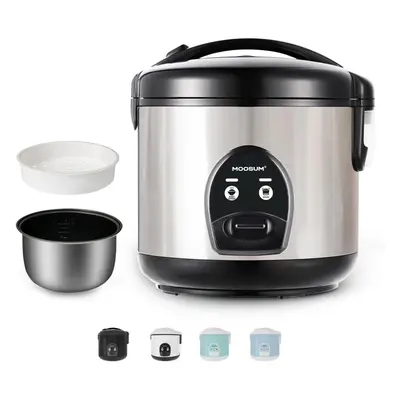 (10Cups-1.8L, Silver-One touch) cups uncooked rice, convenient rice cooker with steamer, stainle