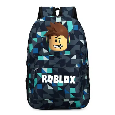 (Blue Grid) Unisex ROBLOX Game School Bag Backpack Student Casual Backpack Print Bags