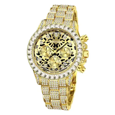 VEANXIN Bling-ed Ladies Leopard Dial Watch with Chronograph Crystal Rhinestone Diamond Watch for