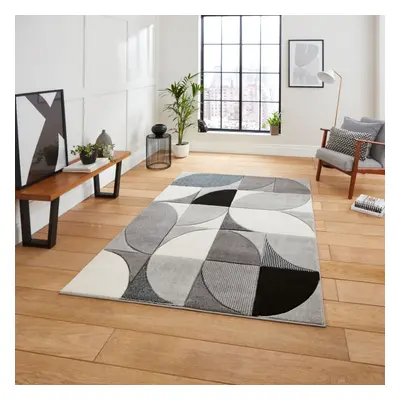 (Grey / Black) Think Rugs Matrix MT63 Hand Carved High Density Pile Rug