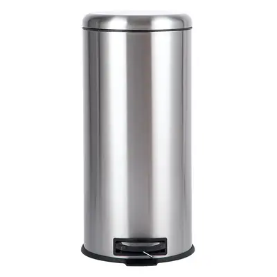 (30L) Cylindrical stainless steel waste bin, round pedal, 30L, silver