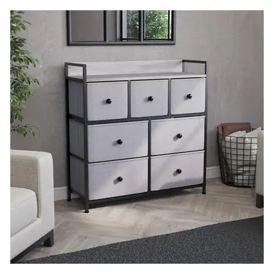 (Beige & Grey Wood) Chorley Fabric Drawer Home Storage Chest