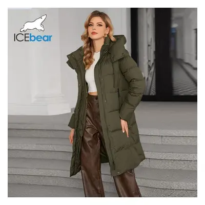 (brown, 50) Icebear Winter Coat Women Down Jackets Fashion Cozy Warm Lace Up Hooded Long Women&a