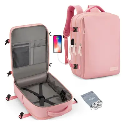 (pink) Large Capacity Travel Backpack For Men And Women With Usb Charging Port And Wet And Dry S