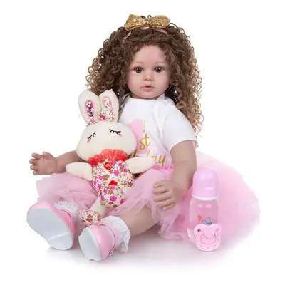 (brown, cm) New Arrival Cm Reborn Dolls Menina Long Hair Lifelike Soft Silicone Cloth Body Newbo