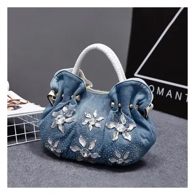 (blue) Women Denim Bags Sweet Blue Pattern High Quality Handbags With Diamond Ladies Tote Bag Me