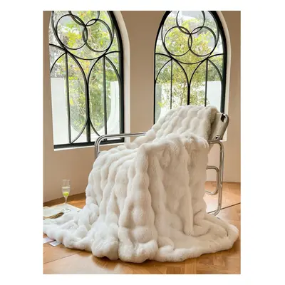 (Milk White, 1x1.5M) Plush Throw Super Soft and Comfortable Touch, Faux Fur Blanket, Fluffy Blan