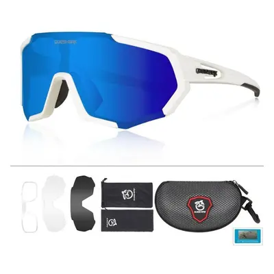 (white) Queshark Cycling Glasses Polarized Sports Sunglasses Men Women With Interchangeable Lens