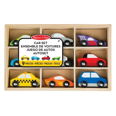 Melissa & Doug Wooden Cars Vehicle Set in Wooden Tray (9 Vehicle Toys)