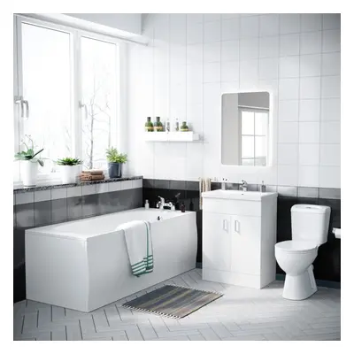 Nanuya 1700mm Bath, WC Toilet & mm White Vanity Basin Cabinet