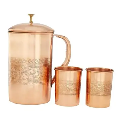 Embossed Copper Jug With Copper Embossed Glasses