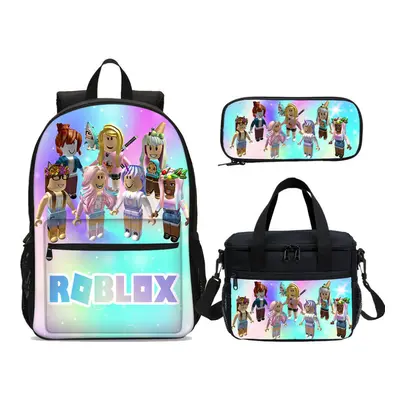 3Pcs Girls Rainbow Roblox Backpack Lunch Bag Pencil Case Bags