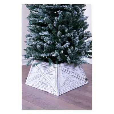 (Brushed White) Christmas Tree World | Wooden Christmas Tree Skirt