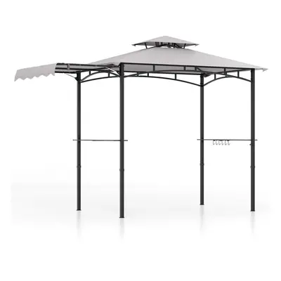 Grill BBQ Gazebo w/ Side Awning Barbecue Canopy w/ Double-Tiered Top