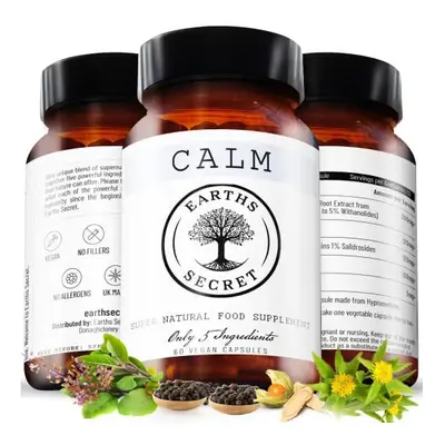 Earths Secret Calm | with Award Winning Organic KSM-66 Ashwagandha | High Strength Supplements w