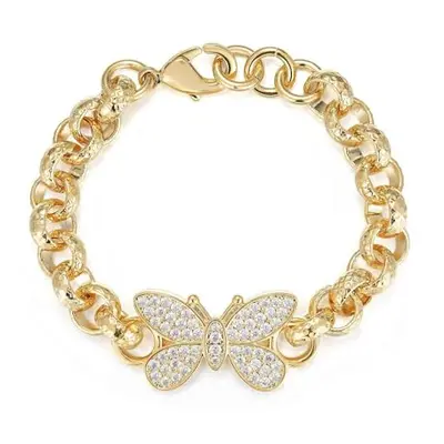 18K Gold Butterfly Diamond Pattern Chain Belcher Bracelet, Adjustable 18K Real Gold Plated Uniqu