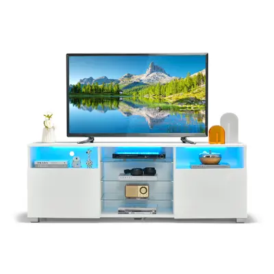 TV Stand for up to Inch w/ LED Lights Doors Shelves Storage Cabinet