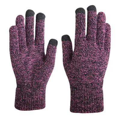 (Red) Men Winter Cool Protection Warm Full-finger Woolen Knitted Gloves Thicken Plus Velvet Thre