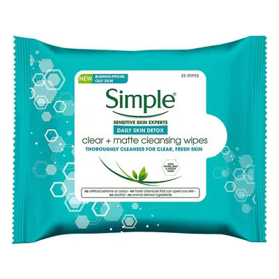 Simple Daily Skin Detox Clear & Matte Cleansing Wipes, Clear + Matte Pieces (Pack of 6, Wipes to